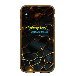 Чехол iPhone XS Max матовый Cyberpunk 2077 phantom liberty gold abstract