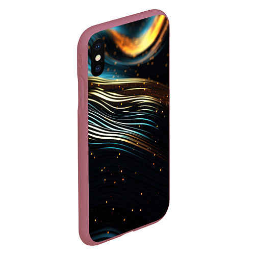 Чехол iPhone XS Max матовый Золотые волны на черном фоне / 3D-Малиновый – фото 2