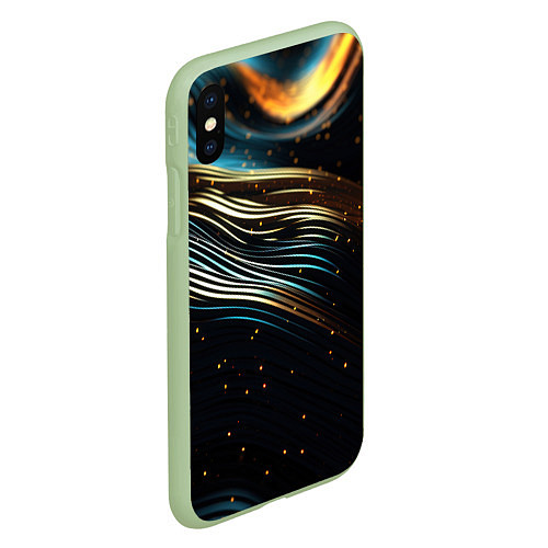 Чехол iPhone XS Max матовый Золотые волны на черном фоне / 3D-Салатовый – фото 2