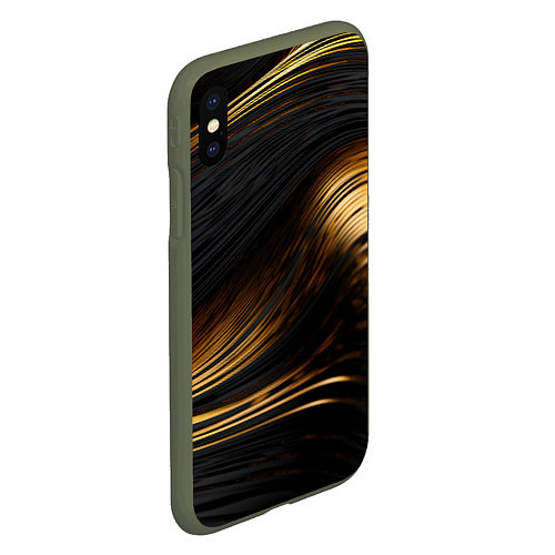 Чехол iPhone XS Max матовый Black gold waves / 3D-Темно-зеленый – фото 2