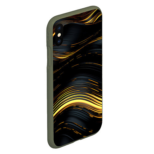 Чехол iPhone XS Max матовый Золотые волны на черном фоне / 3D-Темно-зеленый – фото 2