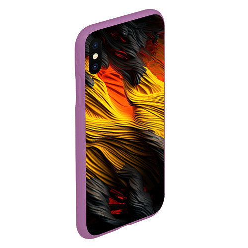 Чехол iPhone XS Max матовый Черно-желтая текстура / 3D-Фиолетовый – фото 2