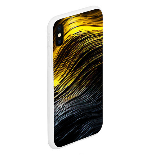 Чехол iPhone XS Max матовый Золотистые волны на черном / 3D-Белый – фото 2