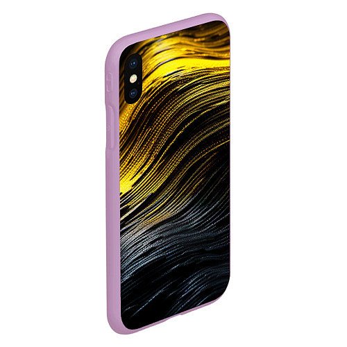 Чехол iPhone XS Max матовый Золотистые волны на черном / 3D-Сиреневый – фото 2