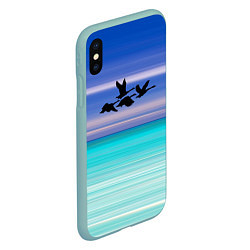 Чехол iPhone XS Max матовый Летят лебеди, цвет: 3D-мятный — фото 2