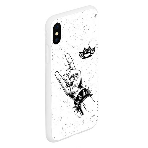 Чехол iPhone XS Max матовый Five Finger Death Punch и рок символ / 3D-Белый – фото 2