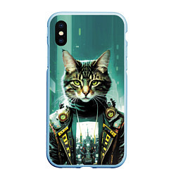 Чехол iPhone XS Max матовый Funny cat on the background of skyscrapers