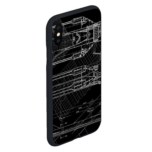 Чехол iPhone XS Max матовый Чертеж ракеты на чёрном фоне / 3D-Черный – фото 2