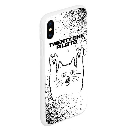 Чехол iPhone XS Max матовый Twenty One Pilots рок кот на светлом фоне / 3D-Белый – фото 2