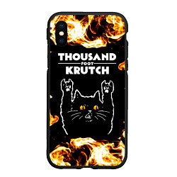 Чехол iPhone XS Max матовый Thousand Foot Krutch рок кот и огонь, цвет: 3D-черный
