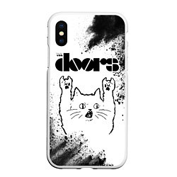 Чехол iPhone XS Max матовый The Doors рок кот на светлом фоне, цвет: 3D-белый