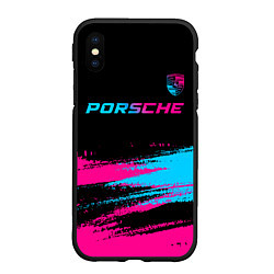 Чехол iPhone XS Max матовый Porsche - neon gradient: символ сверху, цвет: 3D-черный