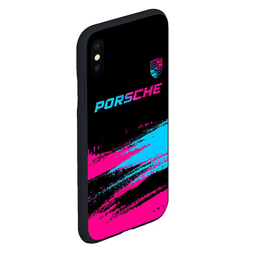 Чехол iPhone XS Max матовый Porsche - neon gradient: символ сверху / 3D-Черный – фото 2