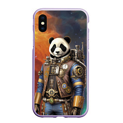 Чехол iPhone XS Max матовый Панда-космонавт - стимпанк, цвет: 3D-светло-сиреневый