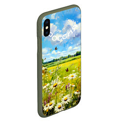 Чехол iPhone XS Max матовый Россия - летнее цветочное поле, цвет: 3D-темно-зеленый — фото 2