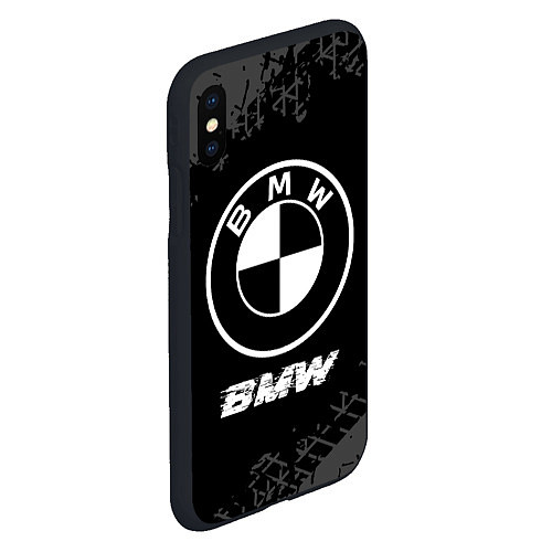 Чехол iPhone XS Max матовый BMW speed на темном фоне со следами шин / 3D-Черный – фото 2