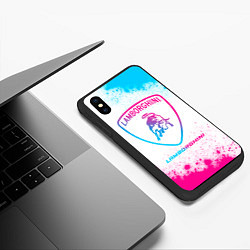 Чехол iPhone XS Max матовый Lamborghini neon gradient style, цвет: 3D-черный — фото 2