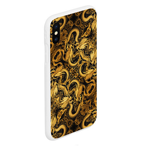 Чехол iPhone XS Max матовый Золотые китайские драконы / 3D-Белый – фото 2