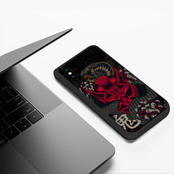 Чехол iPhone XS Max матовый Oni mask and snake, цвет: 3D-черный — фото 2