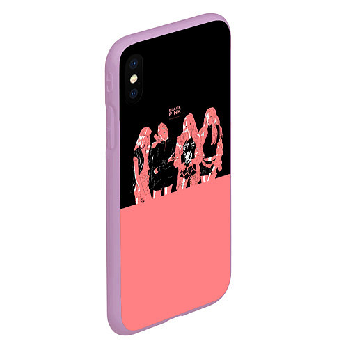 Чехол iPhone XS Max матовый BLACK PINK на черно-розовом / 3D-Сиреневый – фото 2