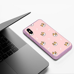 Чехол iPhone XS Max матовый Pink corgi, цвет: 3D-сиреневый — фото 2