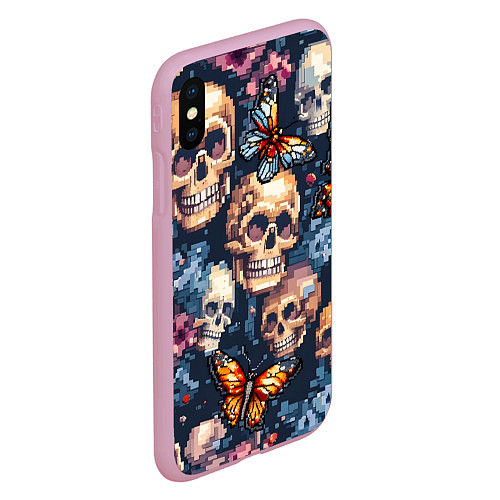 Чехол iPhone XS Max матовый Пиксельные черепа / 3D-Розовый – фото 2