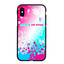 Чехол iPhone XS Max матовый Attack on Titan neon gradient style: символ сверху