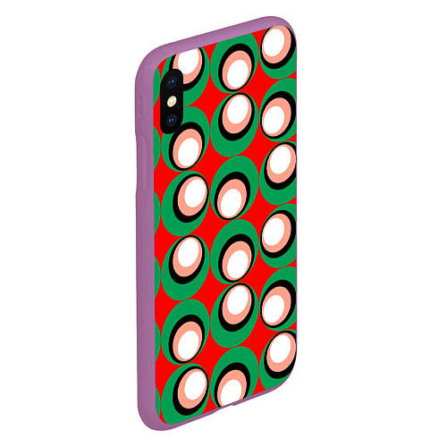 Чехол iPhone XS Max матовый Орнамент из контрастных кругов / 3D-Фиолетовый – фото 2