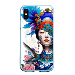 Чехол iPhone XS Max матовый Japanese girl - irezumi - tattoo, цвет: 3D-голубой