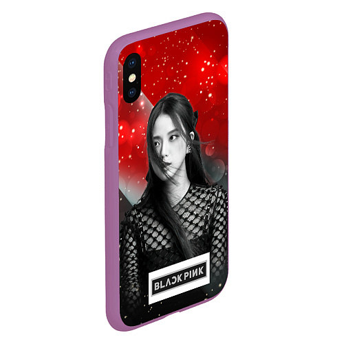 Чехол iPhone XS Max матовый Jisoo black red background / 3D-Фиолетовый – фото 2