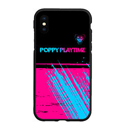 Чехол iPhone XS Max матовый Poppy Playtime - neon gradient: символ сверху, цвет: 3D-черный