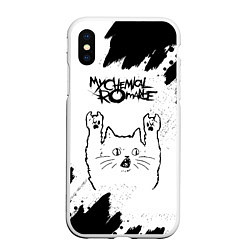 Чехол iPhone XS Max матовый My Chemical Romance рок кот на светлом фоне, цвет: 3D-белый