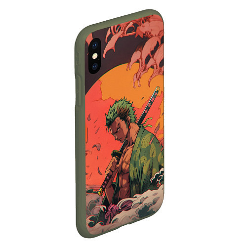 Чехол iPhone XS Max матовый Зоро на закате - One Piece / 3D-Темно-зеленый – фото 2