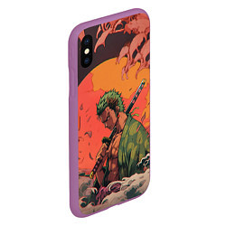 Чехол iPhone XS Max матовый Зоро на закате - One Piece, цвет: 3D-фиолетовый — фото 2