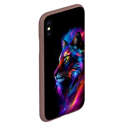 Чехол iPhone XS Max матовый Лев в космосе и звезды / 3D-Коричневый – фото 2