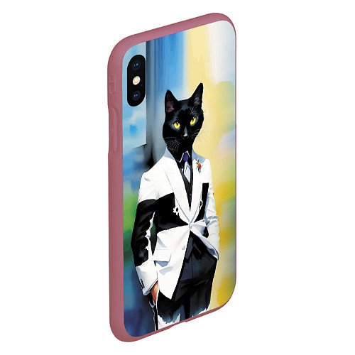 Чехол iPhone XS Max матовый Cat fashionista - neural network - pop art / 3D-Малиновый – фото 2