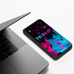 Чехол iPhone XS Max матовый Tesla - neon gradient: символ сверху, цвет: 3D-черный — фото 2
