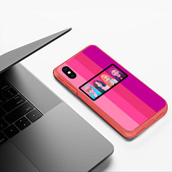 Чехол iPhone XS Max матовый Группа Black pink на фоне оттенков розового, цвет: 3D-красный — фото 2