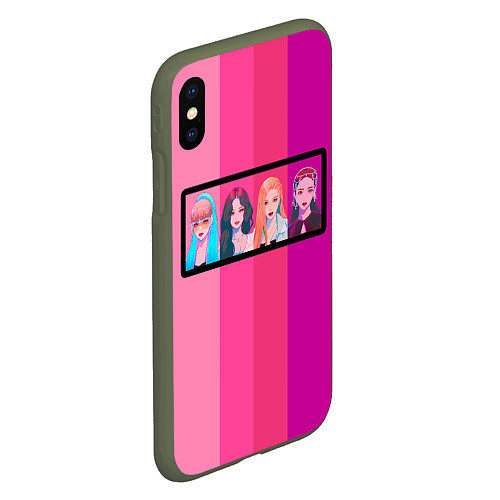 Чехол iPhone XS Max матовый Группа Black pink на фоне оттенков розового / 3D-Темно-зеленый – фото 2