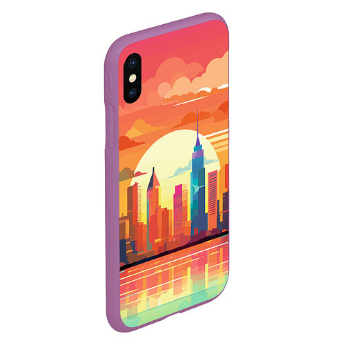 Чехол iPhone XS Max матовый Городской пейзаж на рассвете / 3D-Фиолетовый – фото 2