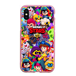 Чехол iPhone XS Max матовый Brawl stars all pattern, цвет: 3D-розовый