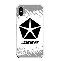 Чехол iPhone XS Max матовый Jeep speed на светлом фоне со следами шин, цвет: 3D-белый