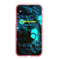 Чехол iPhone XS Max матовый Cyberpunk 2077 phantom liberty blue abstract