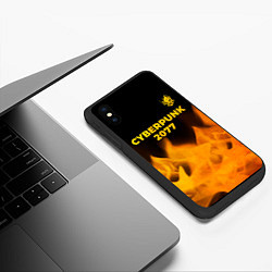 Чехол iPhone XS Max матовый Cyberpunk 2077 - gold gradient: символ сверху, цвет: 3D-черный — фото 2