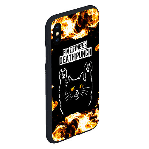 Чехол iPhone XS Max матовый Five Finger Death Punch рок кот и огонь / 3D-Черный – фото 2