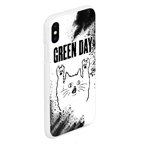 Чехол iPhone XS Max матовый Green Day рок кот на светлом фоне / 3D-Белый – фото 2