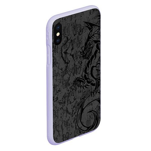 Чехол iPhone XS Max матовый Black dragon - grunge / 3D-Светло-сиреневый – фото 2