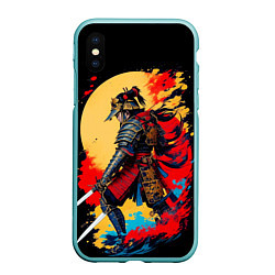 Чехол iPhone XS Max матовый Японский самурай - закат, цвет: 3D-мятный