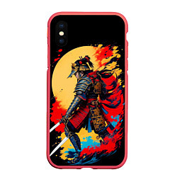 Чехол iPhone XS Max матовый Японский самурай - закат, цвет: 3D-красный