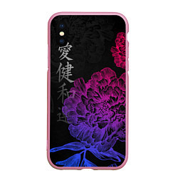 Чехол iPhone XS Max матовый Neon flowers - japanese art